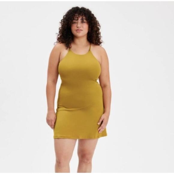 Girlfriend Collective Naomi Activewear Dress Saturn Mustard Yellow Size Small - Picture 1 of 11